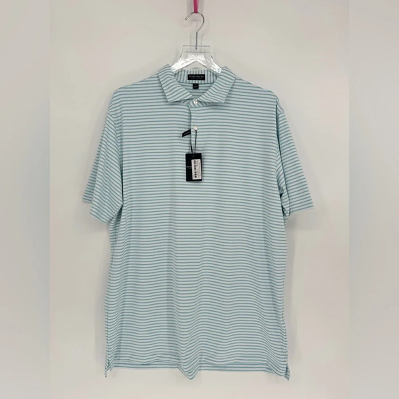 NWT Peter Millar Crown Crafted Performance Jersey Polo Shirt Turquoise Stripe XL - Picture 2 of 10